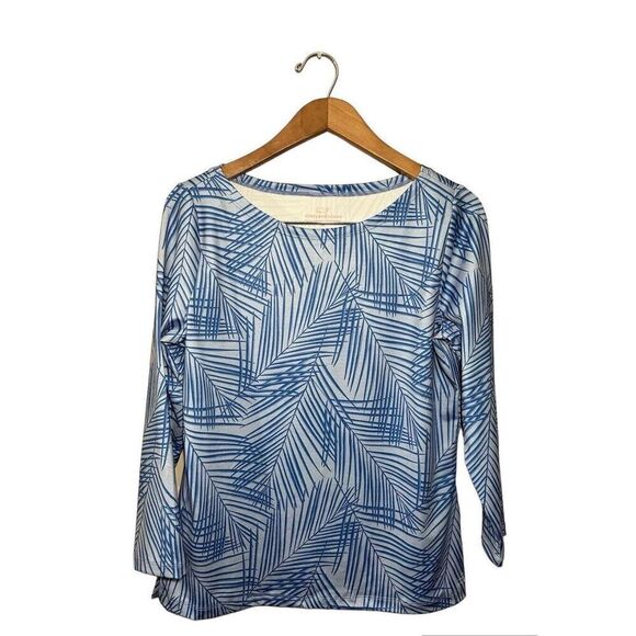 Vineyard Vines Sankaty Boatneck Shirt Blue Palm Size Medium Performance - Picture 1 of 6
